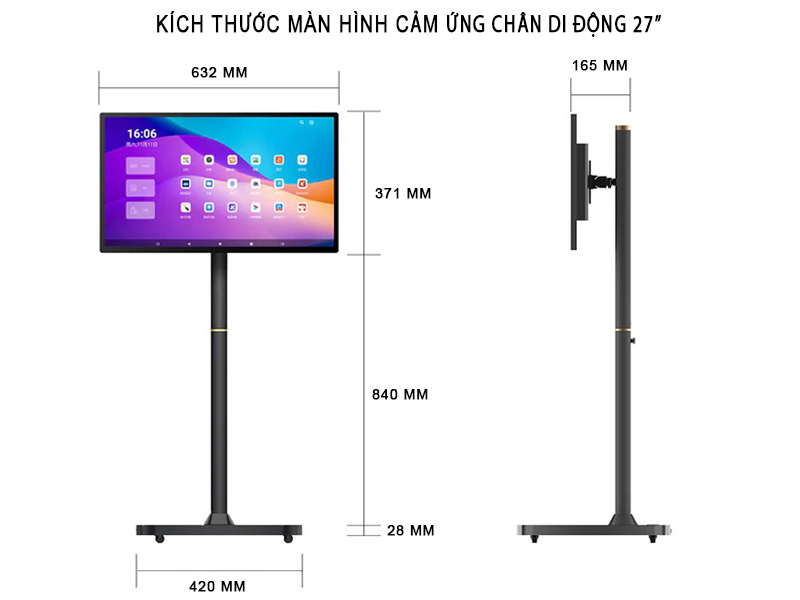Kích thước chi tiết của Màn hình di động 27inch camera của Tân Hải Thái