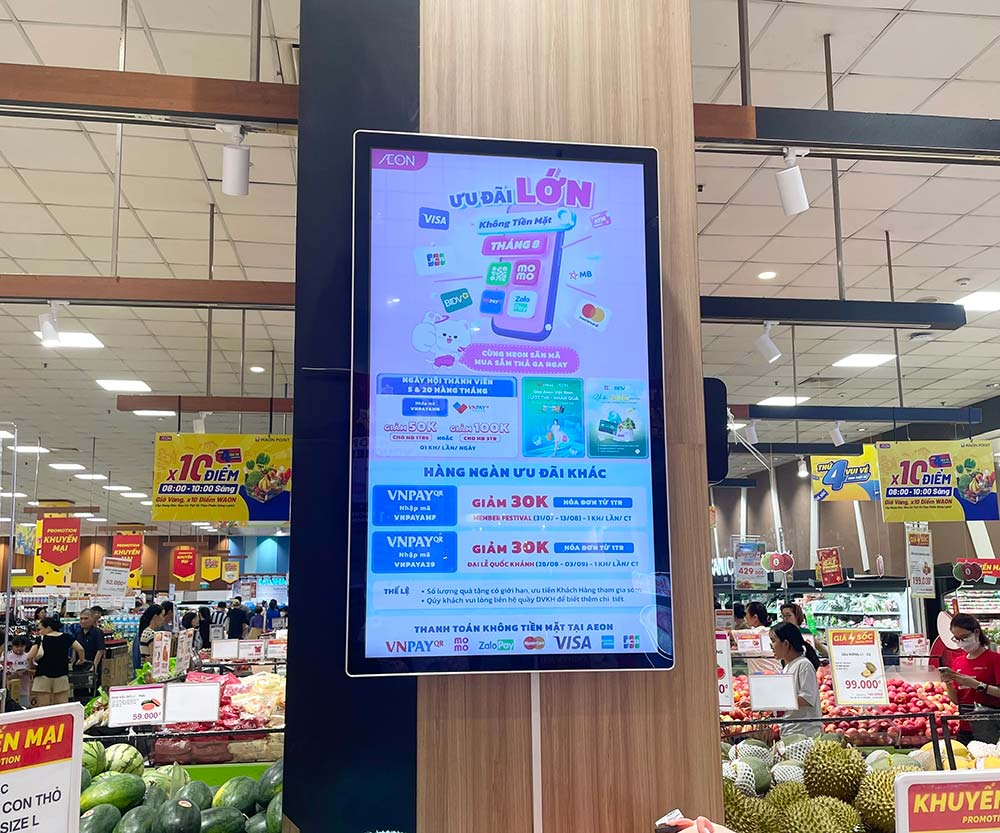 màn hình quảng cáo LCD treo tường dùng quảng cáo trong các siêu thị